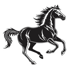 Illustration of a black horse running on a white background