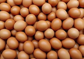 Overlapping Close Up Fresh Brown Chicken Eggs Grouping Food