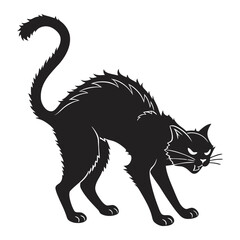 Silhouette of a black cat with arched back and tail up © sumit