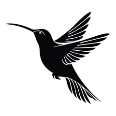 Silhouette of a hummingbird in flight with wings extended
