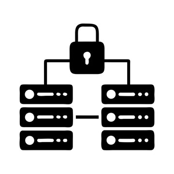 Secure Server Database Network with Padlock Icon - Data Protection
