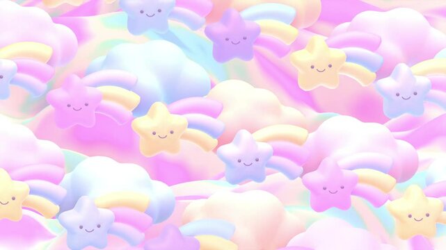 Looped kawaii rainbow stars parade animation.