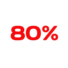 Bold red eighty percent sign isolated on transparent background