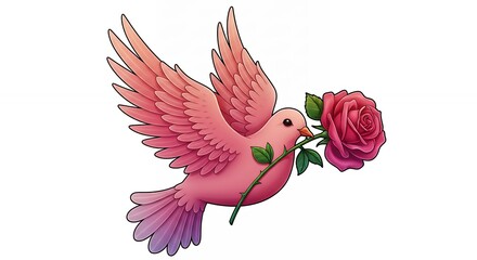 Obraz premium Pink dove with rose graphic illustration