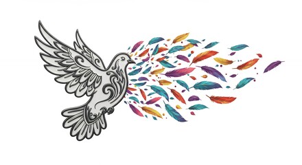 Obraz premium Stylized bird in flight with colorful feathers illustration
