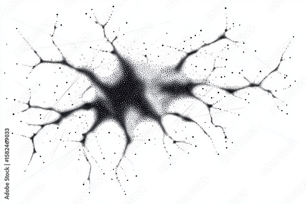 Poster low poly neuron or brain cell structure illustration with digital neural network connections design