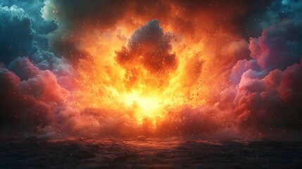 Fototapeta premium Dramatic explosion of color and light in the cloudy sky