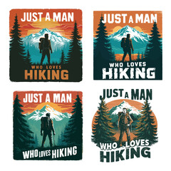 Man hiker enjoying mountain vista mountains forest