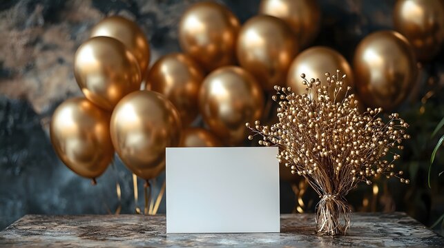 Celebratory New Job Announcement with Golden Balloons