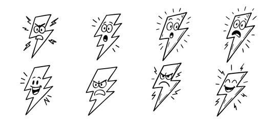 set of Lightning Bolts Shock, power, danger, or anger. vector art illustration 