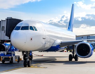 Jetway connects to airplane on tarmac