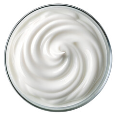 Swirl of white cream in a glass bowl isolated on transparent background