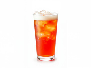 Refreshing iced tea with ice cubes in a glass on white background  