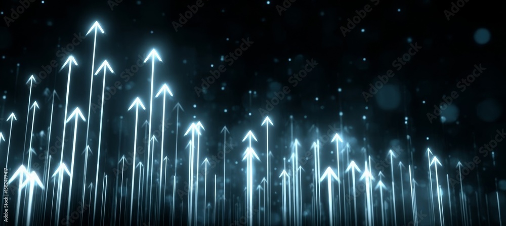 Poster abstract digital paths with glowing arrows and lines symbolizing growth and future direction