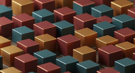 Obraz premium Colorful Geometric Cubes in Red Blue Gold Shades for Modern Design