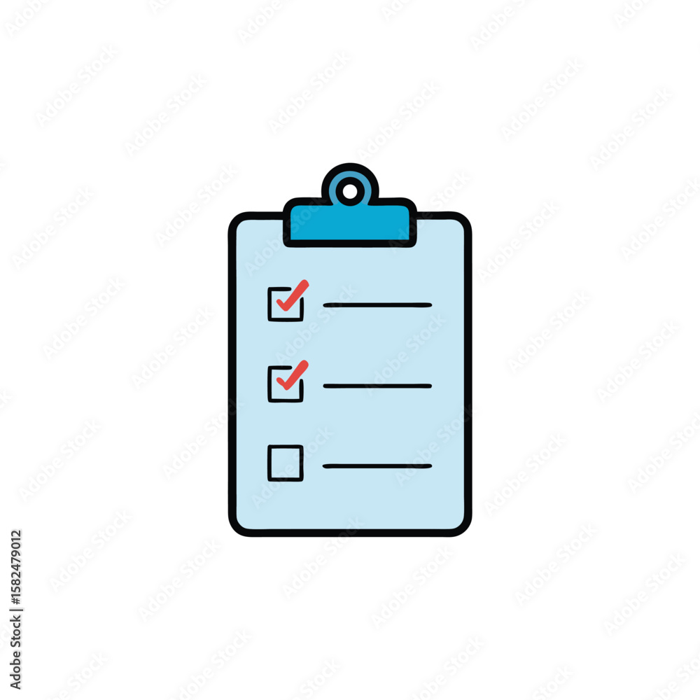 Poster vector art of a clipboard with a checklist and check marks isolated on white background
