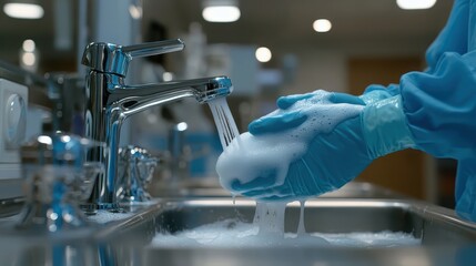 Hand Washing with Soap in a Clean Kitchen Environment