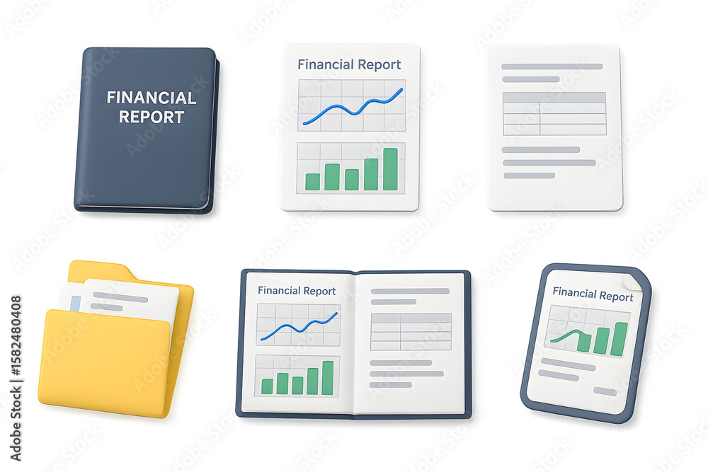 Poster isometric financial set 3d ui ux elements for business reports and document organization