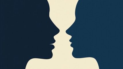 Minimalist Dual Tone Face-To-Face Communication Icons in a Split Composition With Blank Space on the Right