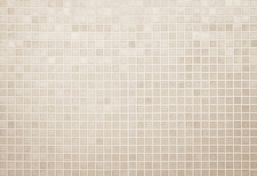 Fototapeta Cream light ceramic wall and floor tiles mosaic background in bathroom and kitchen. Design pattern geometric with grid wallpaper texture decoration pool. Simple seamless abstract surface clean.