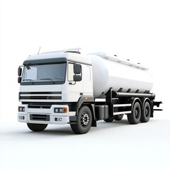Naklejka premium Oil Tanker Truck mockup isolated on white background. Fuel Truck mockup. Industrial Vehicle. Gasoline Tanker Truck. Heavy Oil Transport Truck. Oil Tanker Design Element. Tanker Truck mockup isolated.