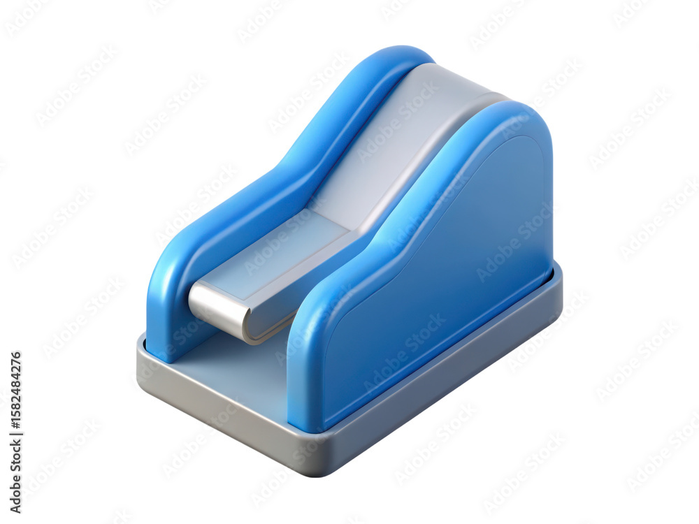 Poster a modern and clean 3d rendering of a blue plastic-style icon representing a stylized slide for desig