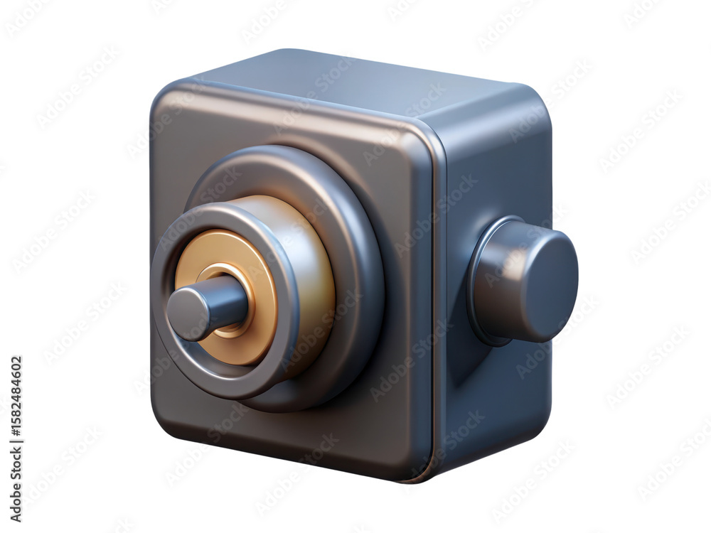 Poster a striking 3d rendering of a secure metallic lock icon with gold and gray accents perfectly isolated