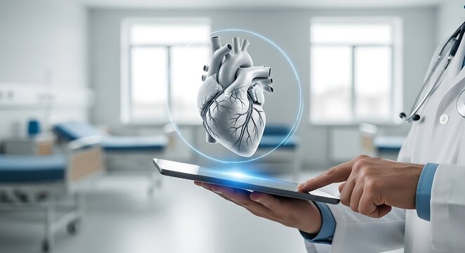 This authentic lifestyle image captures a physician utilizing advanced digital tools for medical visualization, highlighting the future design of patient education and emotional connection in healthca