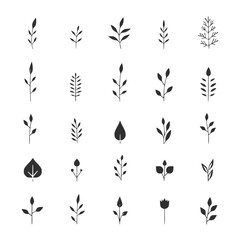 set of black silhouettes of leaves vectors