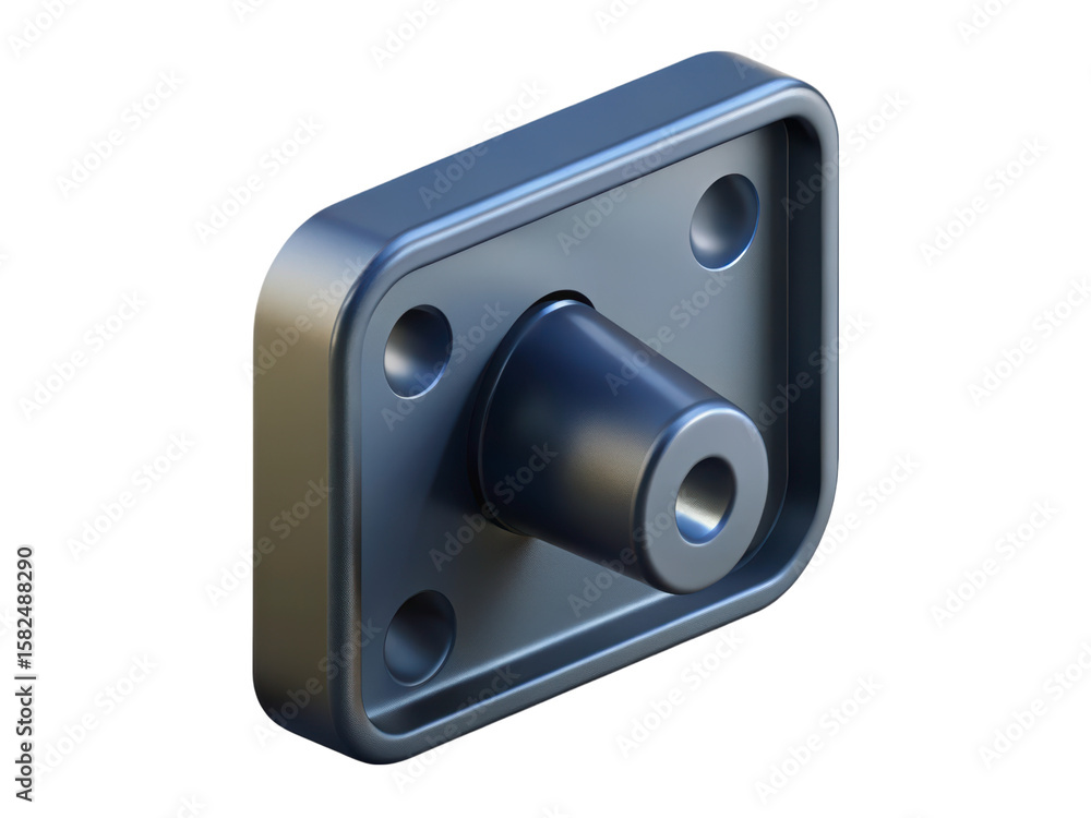 Poster isometric view of a 3d rendering plastic-style icon representing a mechanical fitting on a white bac