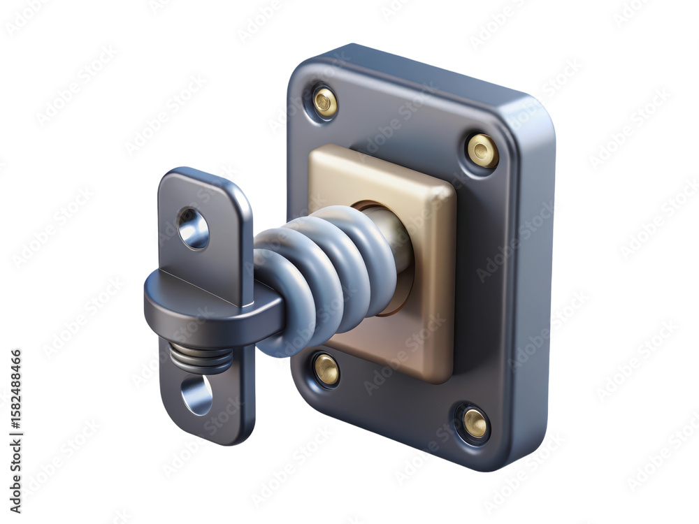 Poster isometric view of a 3d rendered door latch component in a plastic-style design ready for use.