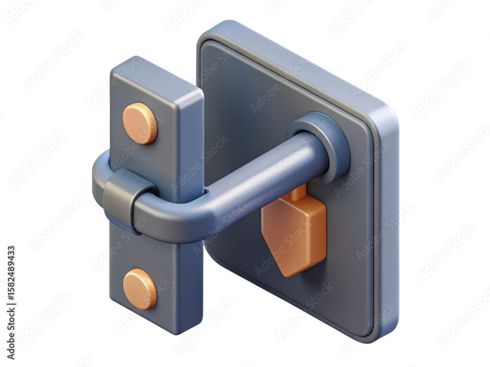 Fototapete stylish 3d rendering of a modern door handle in a plastic-style icon, representing security on a whi