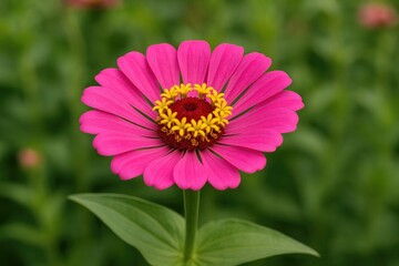 Obraz premium Pink Zinnia flower from the Daisy family representing joy, innocence, and purity