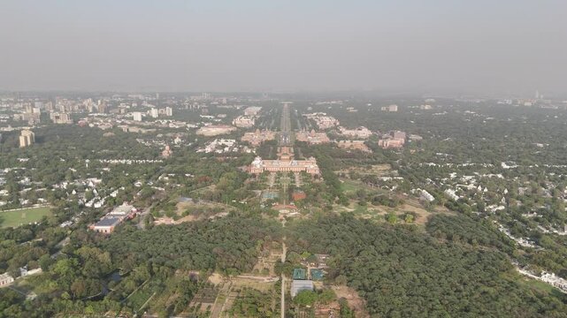 4k Aerial Drone footage of President's Estate , Parliament house , India gate New Delhi India
