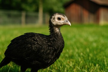 Fototapeta premium Young turkey roaming on the farmland