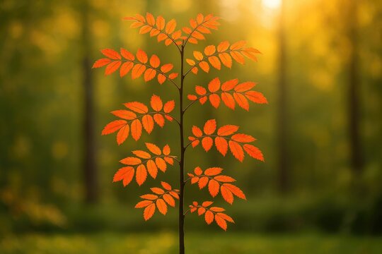 Autumn's Glow: The Transparent Foliage of a Young Rowan Tree