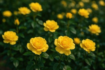 Garden filled with vibrant yellow roses
