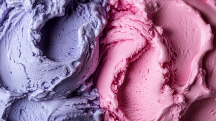 Obraz premium Vibrant blue and pink ice cream textures a macro view of colorful sweet treats