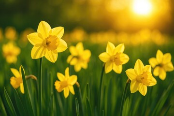 Obraz premium Sunlit Yellow Daffodils Celebrating Springtime