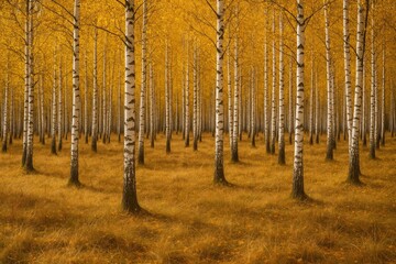 Fototapeta premium Golden birch woodland during late fall