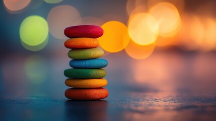 Obraz premium Creative stacking of colorful wooden blocks home studio photography indoor close-up design inspiration