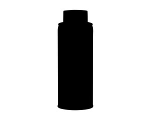 Black cylindrical bottle silhouette with a smaller cylindrical top, centered