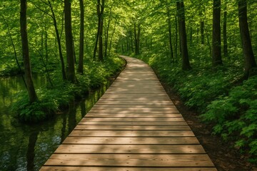 Forest trail made of wood amidst trees