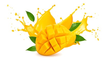 Fresh mango slices in juice splash