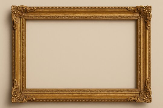 Antique wooden frame with a gold finish on a plain background