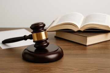 Wooden judge's hammer symbolizing legal authority