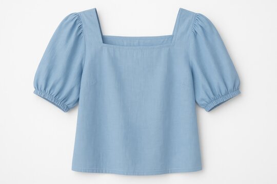Cotton women's top featuring a blue blouse design on a plain white backdrop