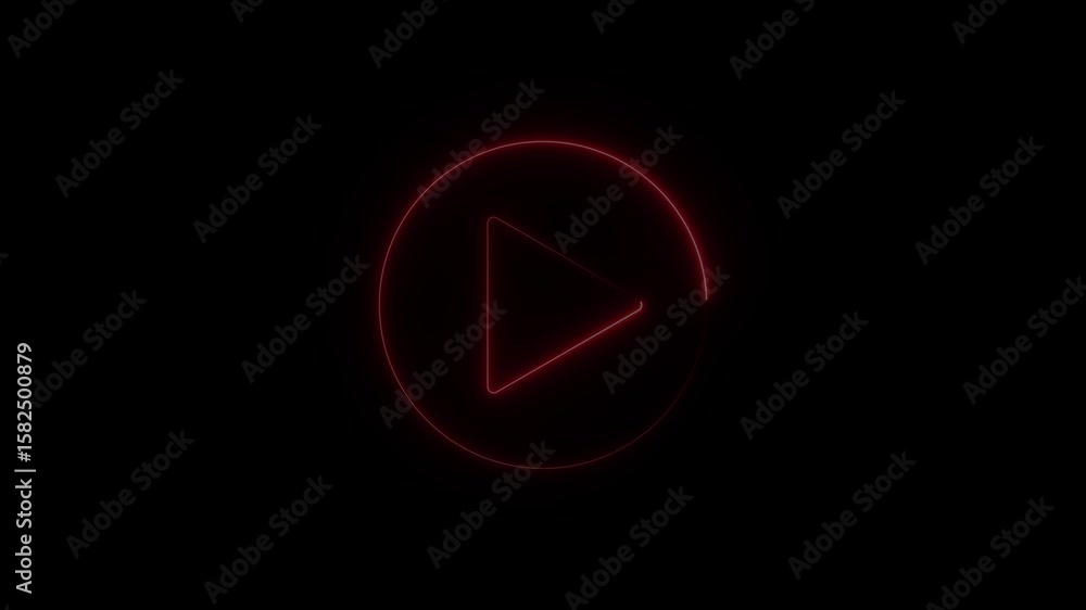 Poster red neon play button icon animation. glowing audio play button icon motion. press to play and start 