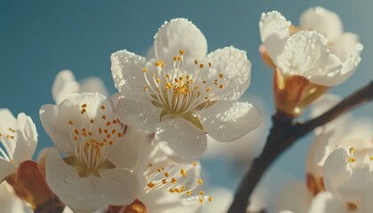 Delicate apricot blossoms in a serene landscape, showcasing nature s beauty in spring hues.