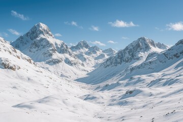 Snow-covered mountain ranges in a natural winter landscape